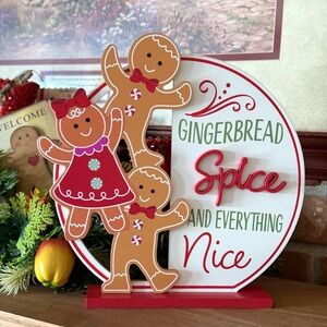 Holiday Gingerbread Spice and Everything Nice Wooden Table Décor - Red